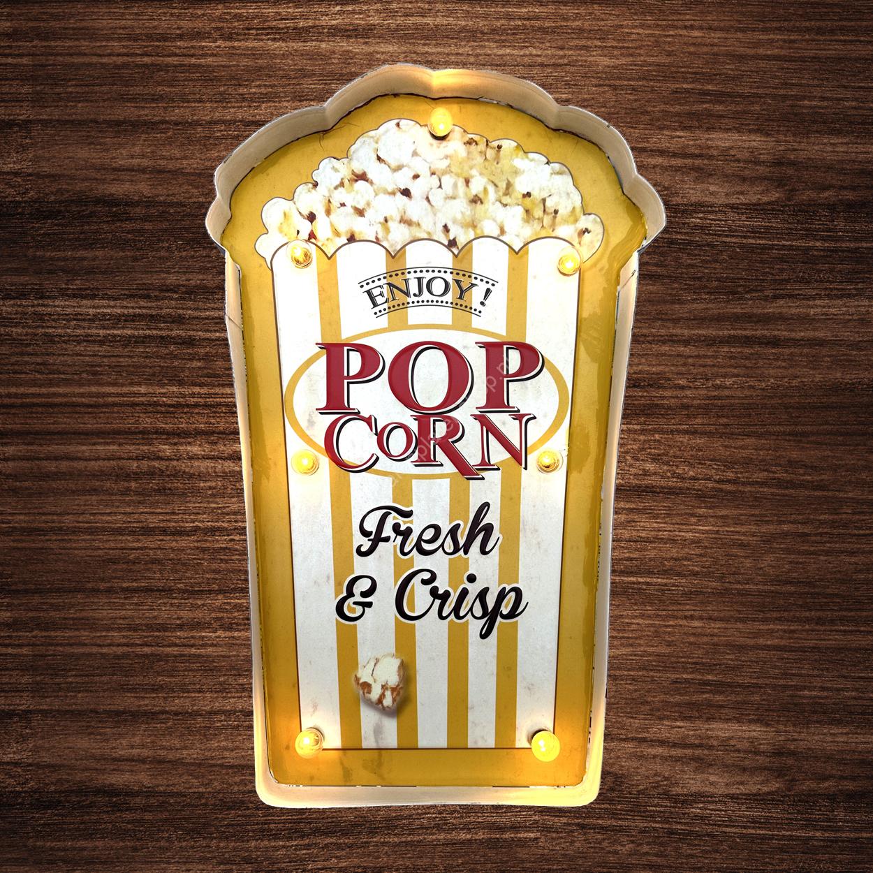 Metalen Lichtbord - Popcorn - LED verlichting