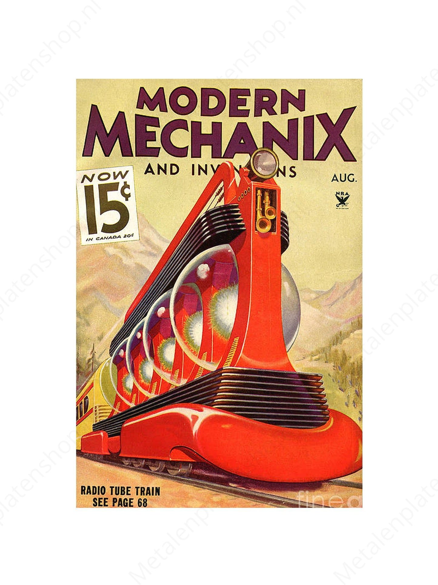 Modern Mechanix - Radio Tube Train - Metalen Wandbord