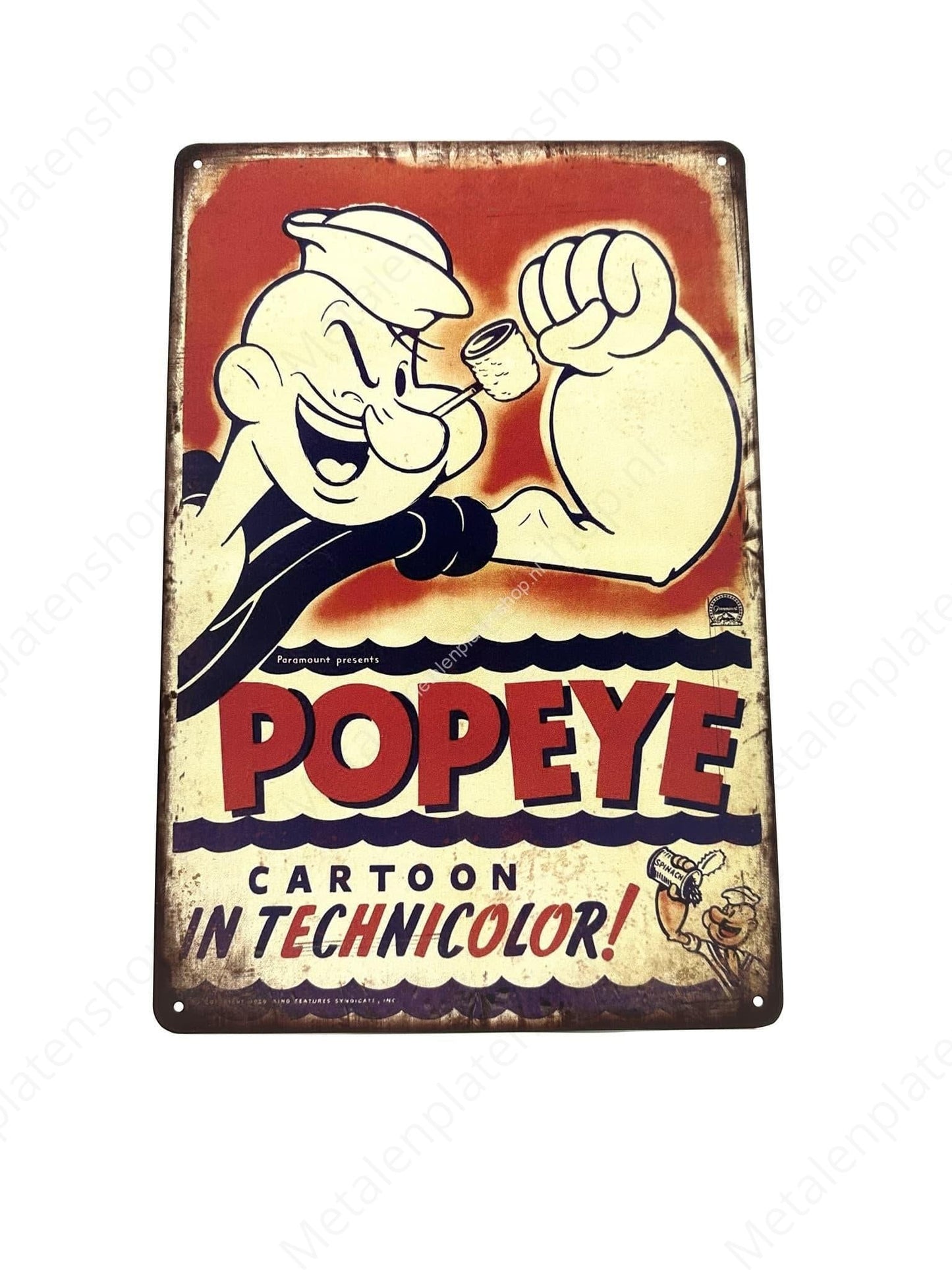 Popeye Cartoon in Technicolor - Metalen Wandbord