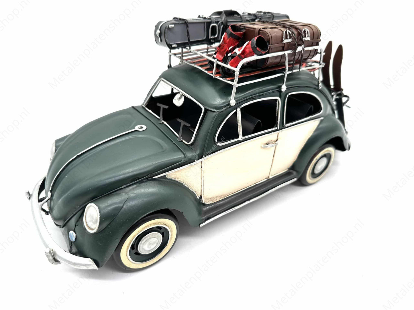 Volkswagen Kever met bagage - Metalen Voertuigen Decoratie - 33cm
