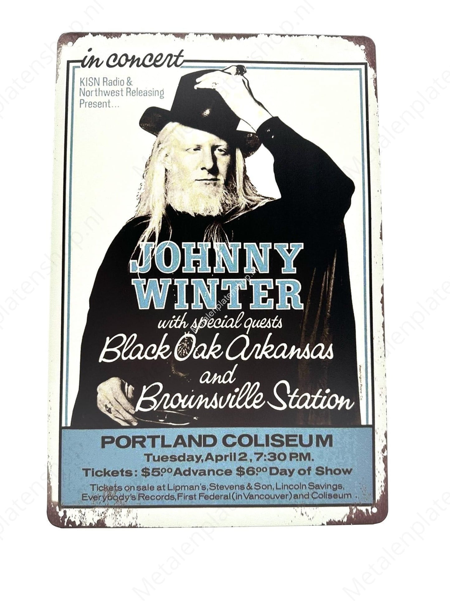 Johnny Winter - Portland Coliseum - Poster - Metal Wall Sign