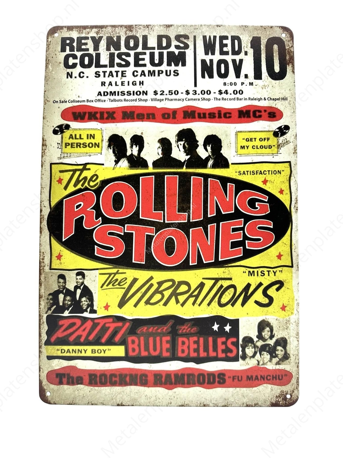 Rolling Stones - Reynolds Coliseum - Metalen Wandbord