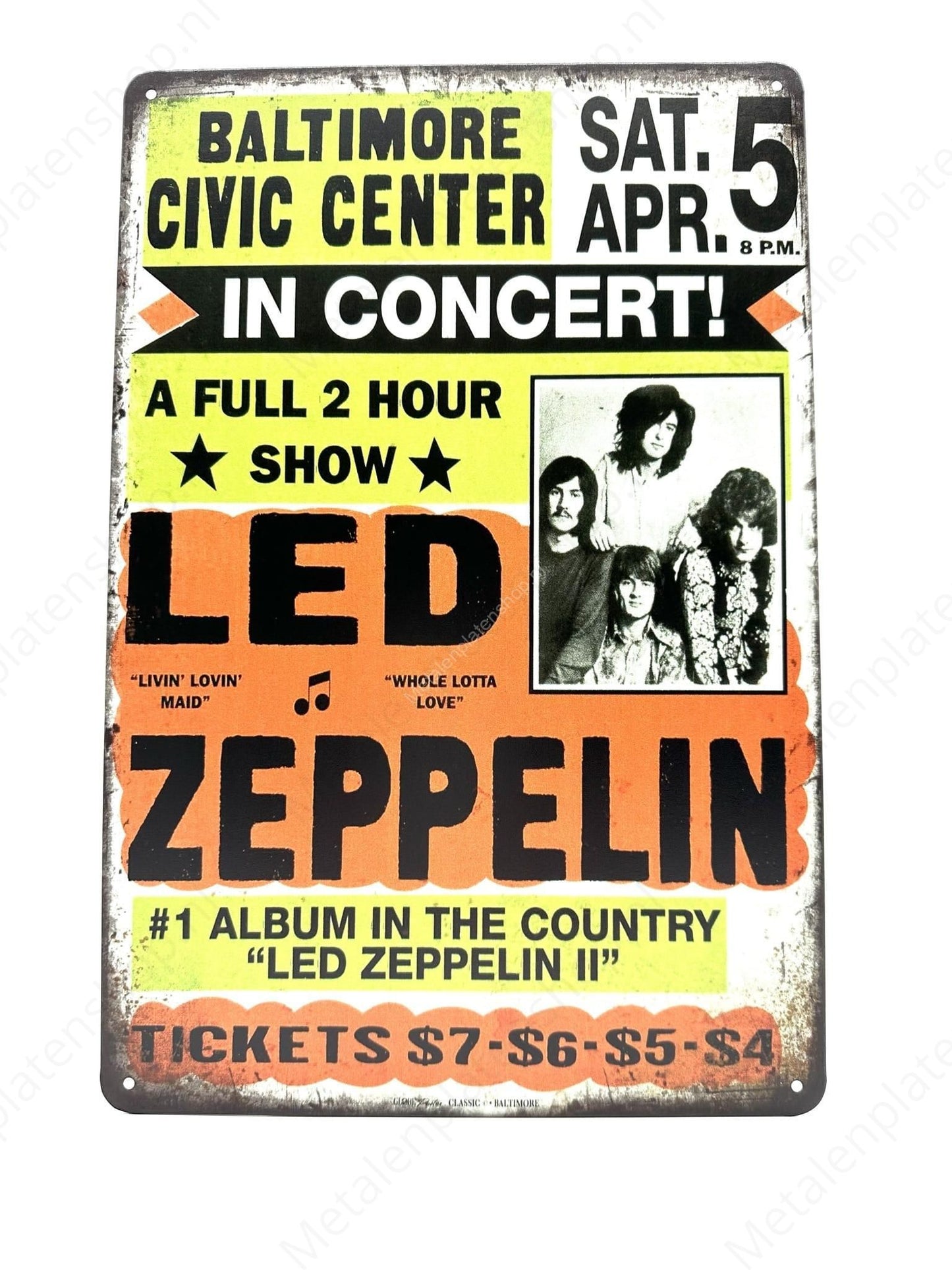LED Zeppelin - Baltimore - Metalen Wandbord