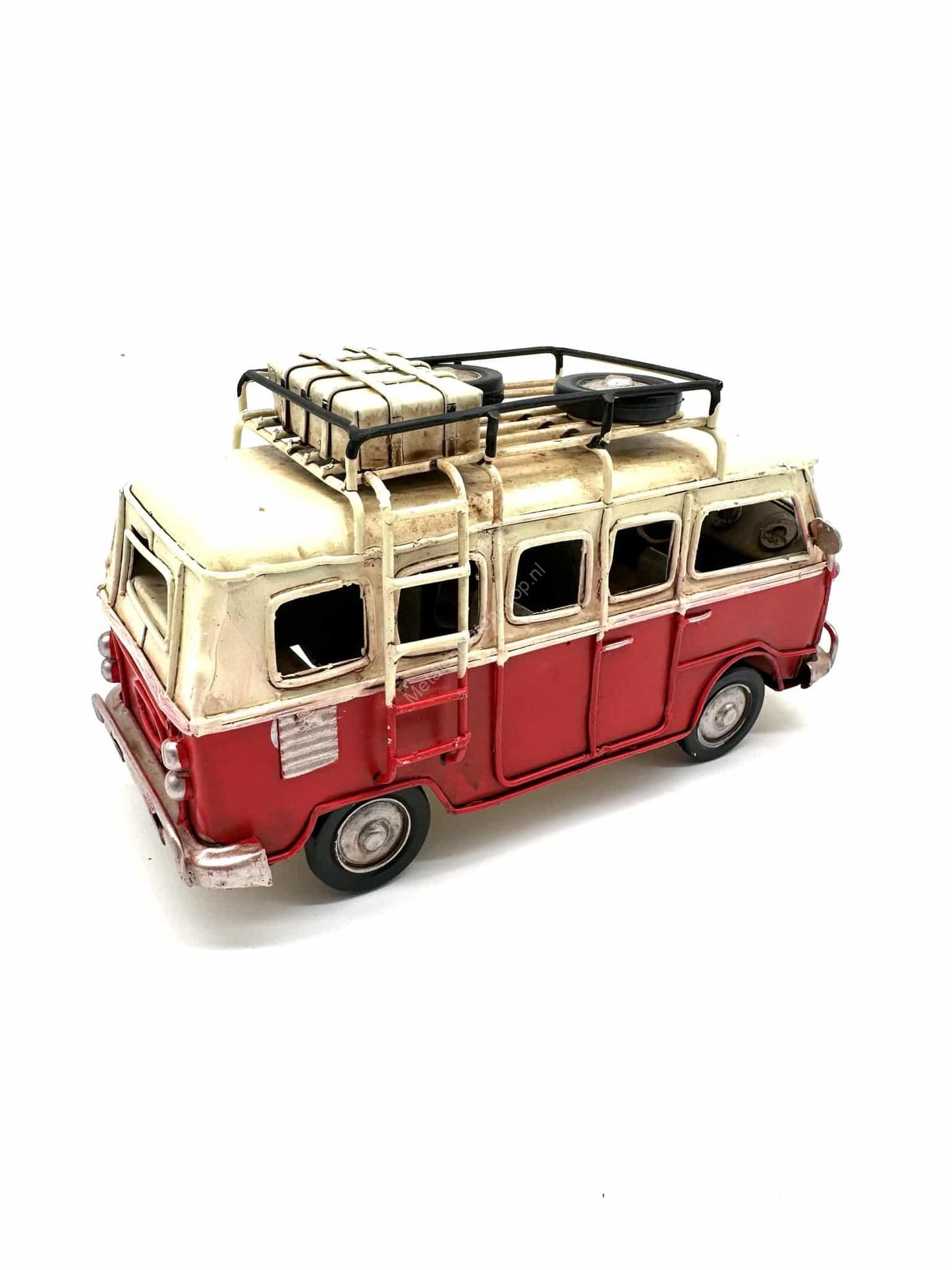 Volkswagen Busje in het rood - Metalen Voertuigen Decoratie - 16.5cm