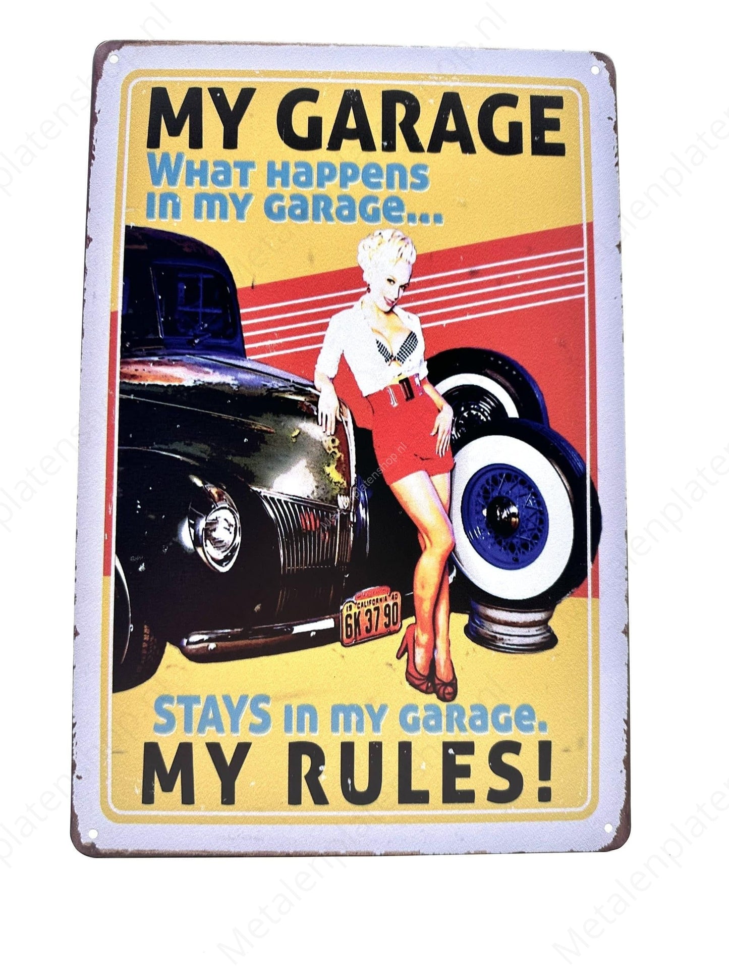 Meine Garage – Was passiert in meiner Garage – Metallwandschild