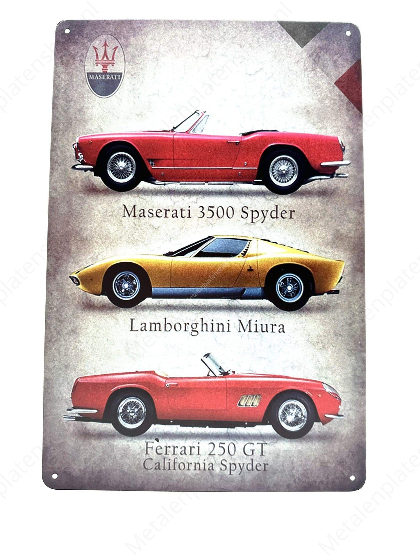 Lamborghini - Maserati - Ferrari - Metalen Wandbord