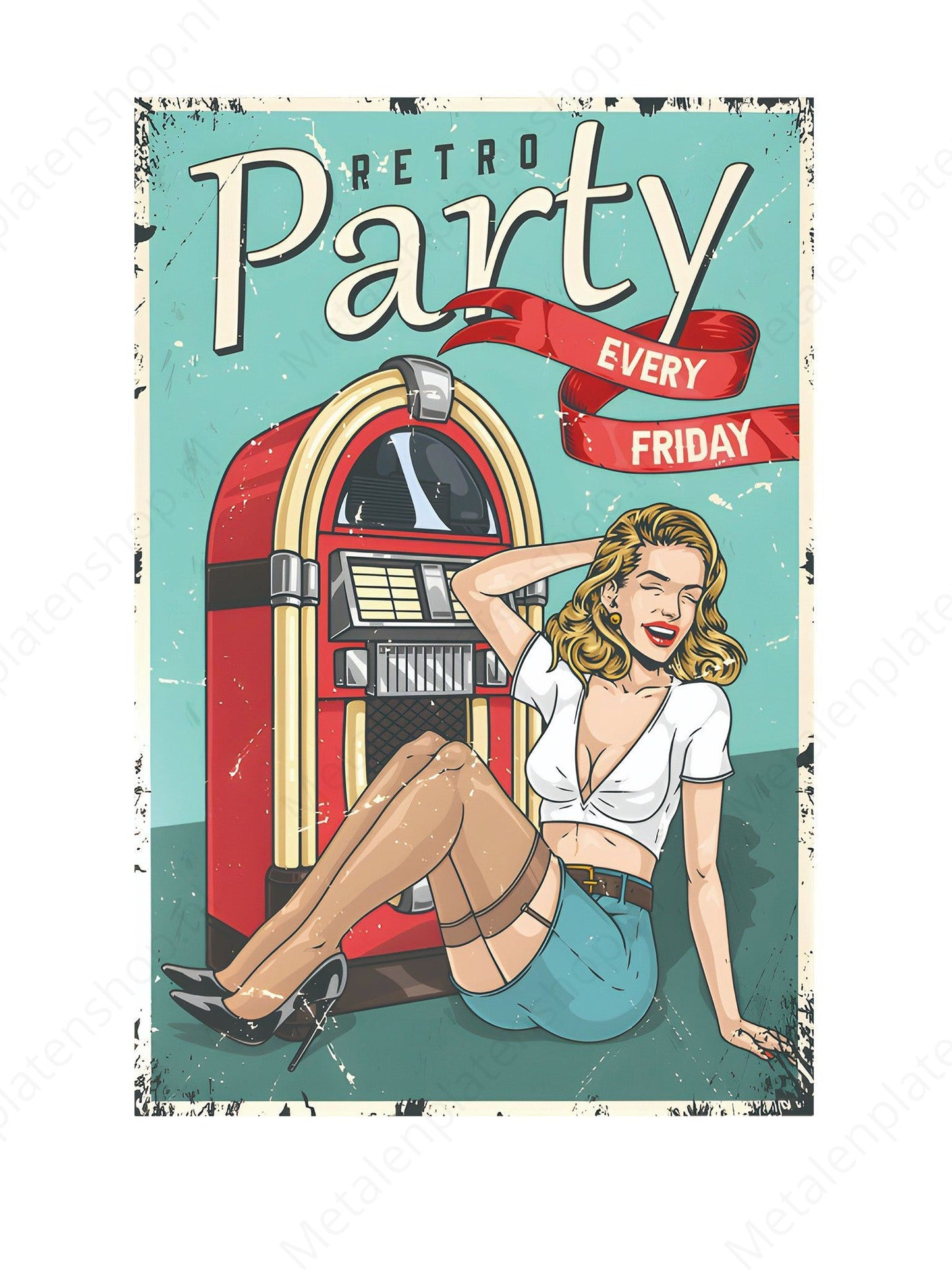 Retro Party - Every Friday - Jukebox - Metal Wall Sign