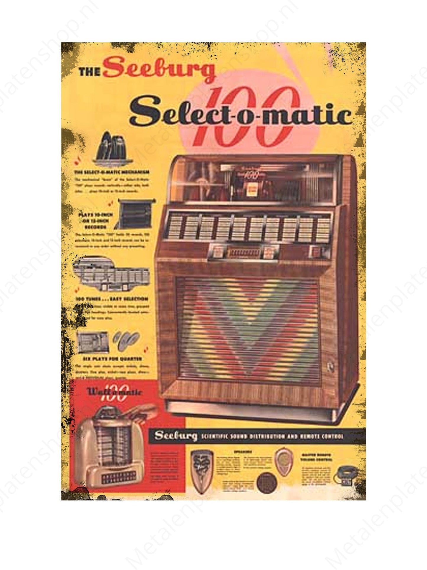 Seeburg 100 select-o-matic - Jukebox - Metal Wall Sign
