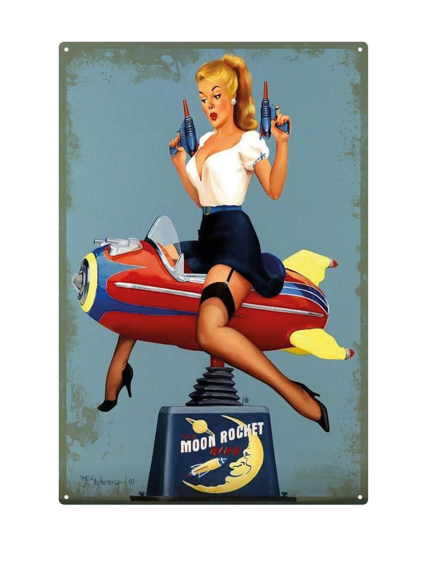 Moon Rocket - Pin Up - Metalen Wandbord
