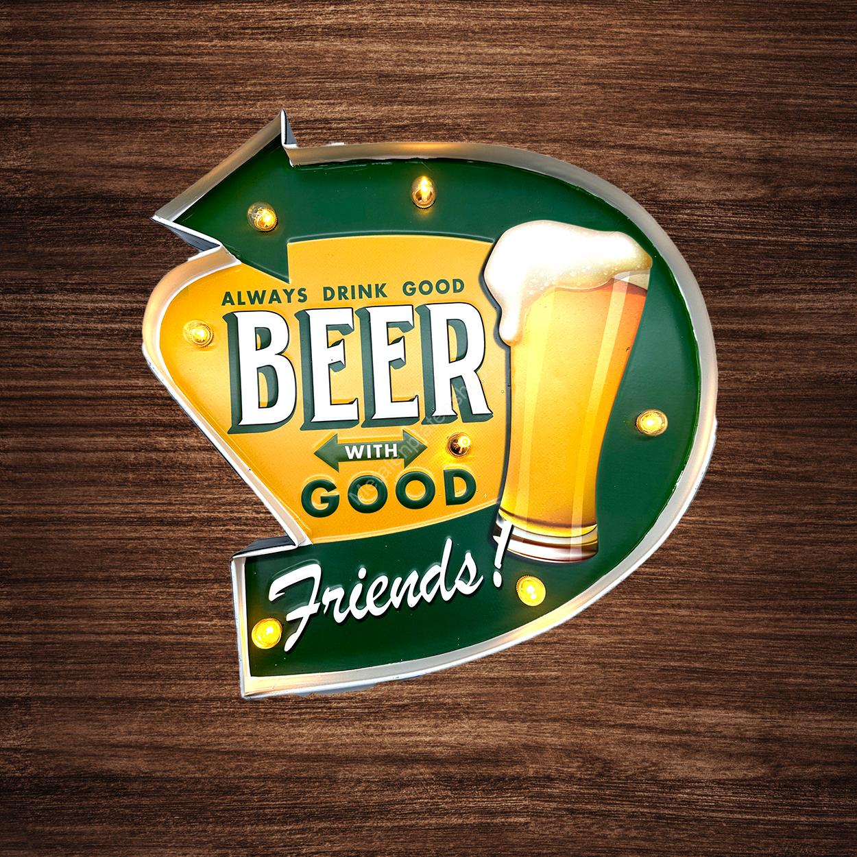 Metalen Lichtbord - Bier is goed - LED verlichting