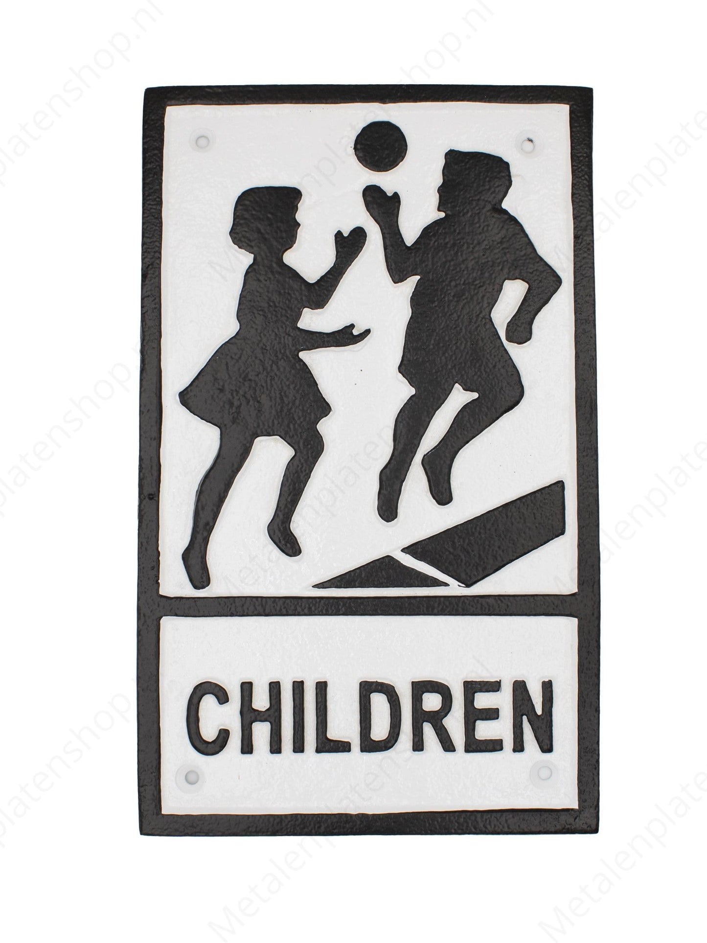 Spelende kinderen - Bordje van Gietijzer - 30x18cm