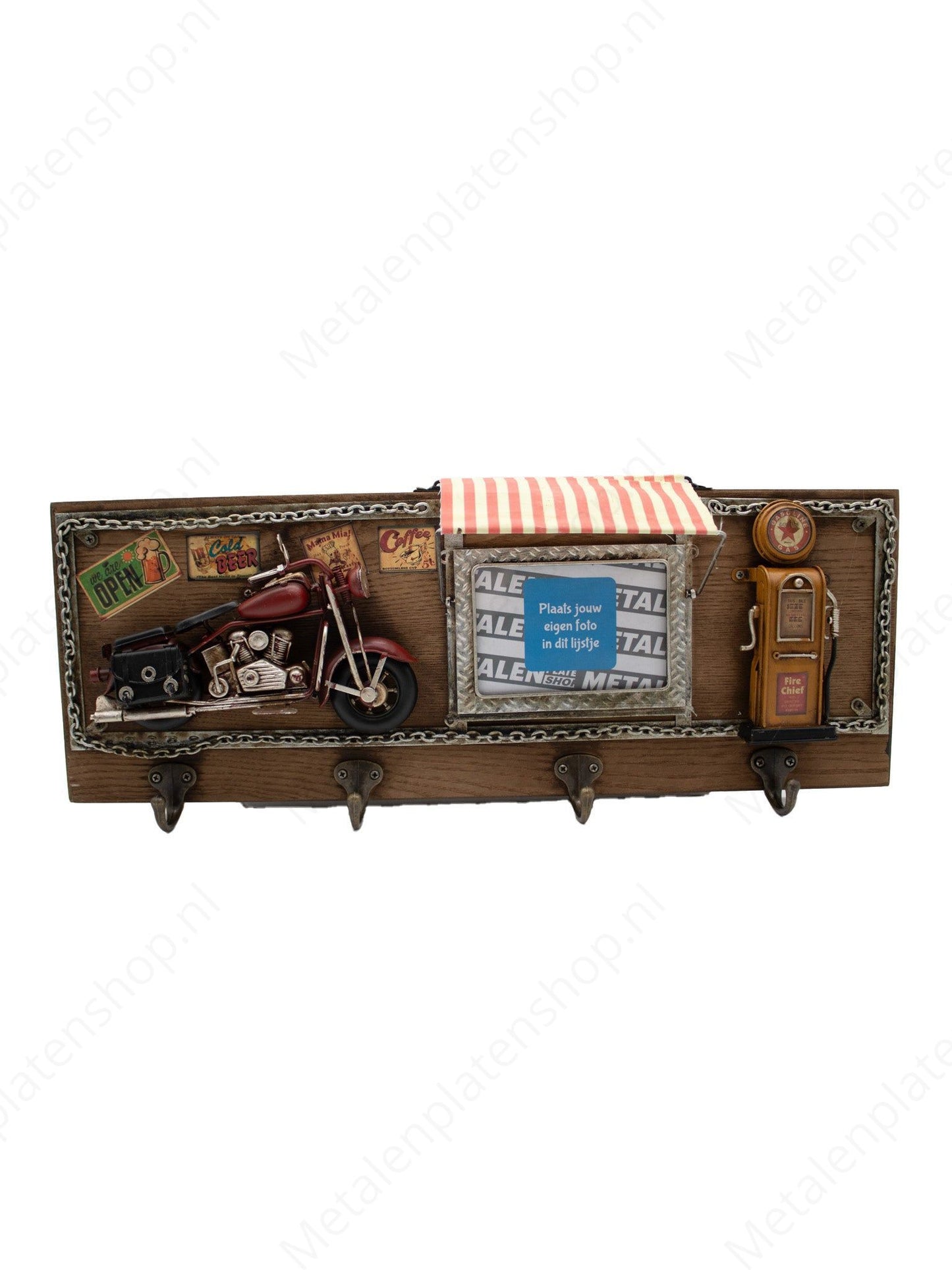 Kapstok - Keukenhaken - Motor en Benzinepomp - Metalen Decoratie - 51x19cm