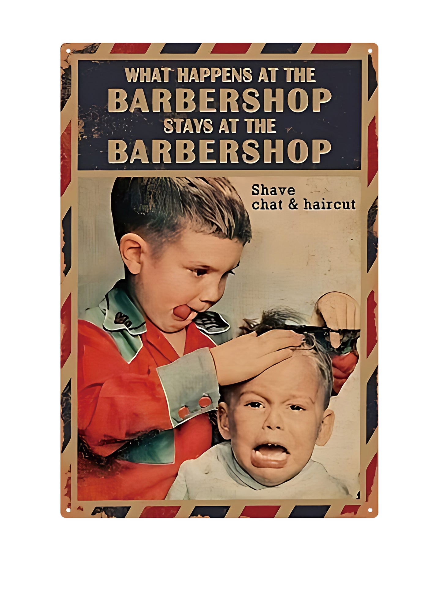 What Happens in the Barbershop stays at the Barbershop - Metalen Wandbord