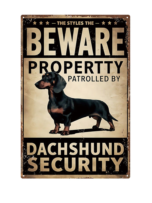 Beware property patrolled by dachshund security - Metalen wandbord