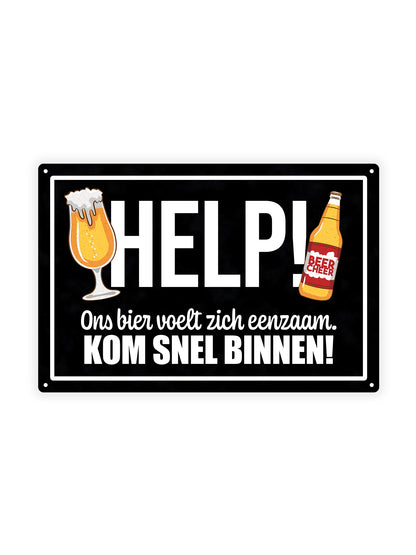 Help! Ons bier voelt zicht eenzaam - Metalen wandbord