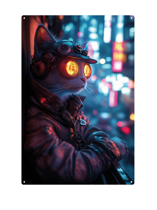 Cyberpunk kat - Metalen wandbord