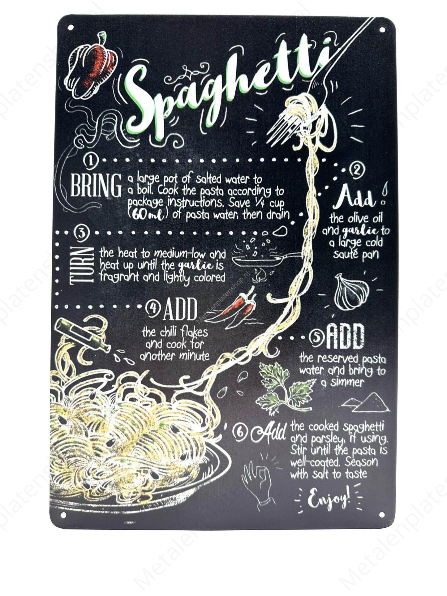 Spaghetti - Metalen Wandbord