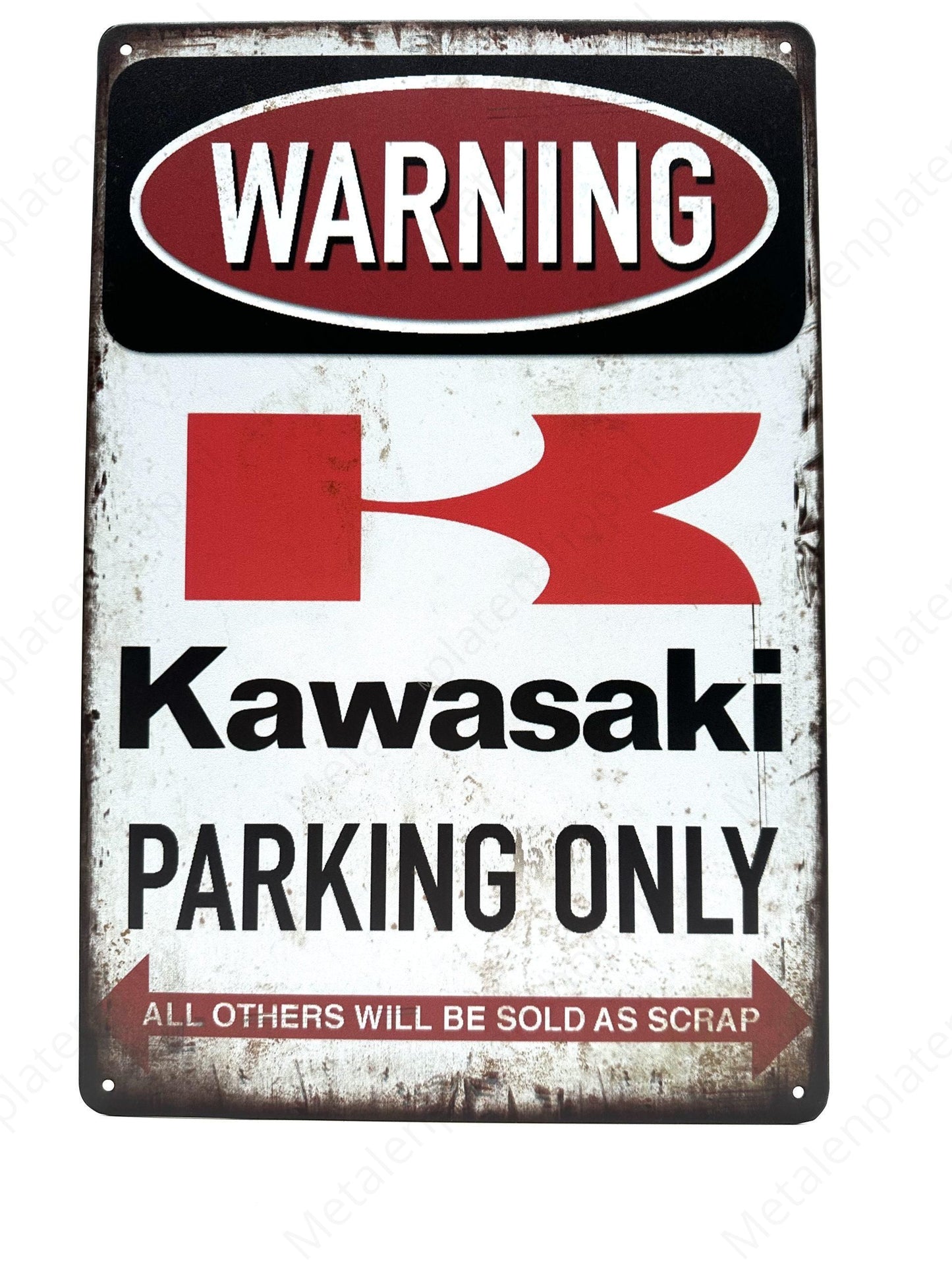Warning Kawasaki Parking Only - Metalen Wandbord