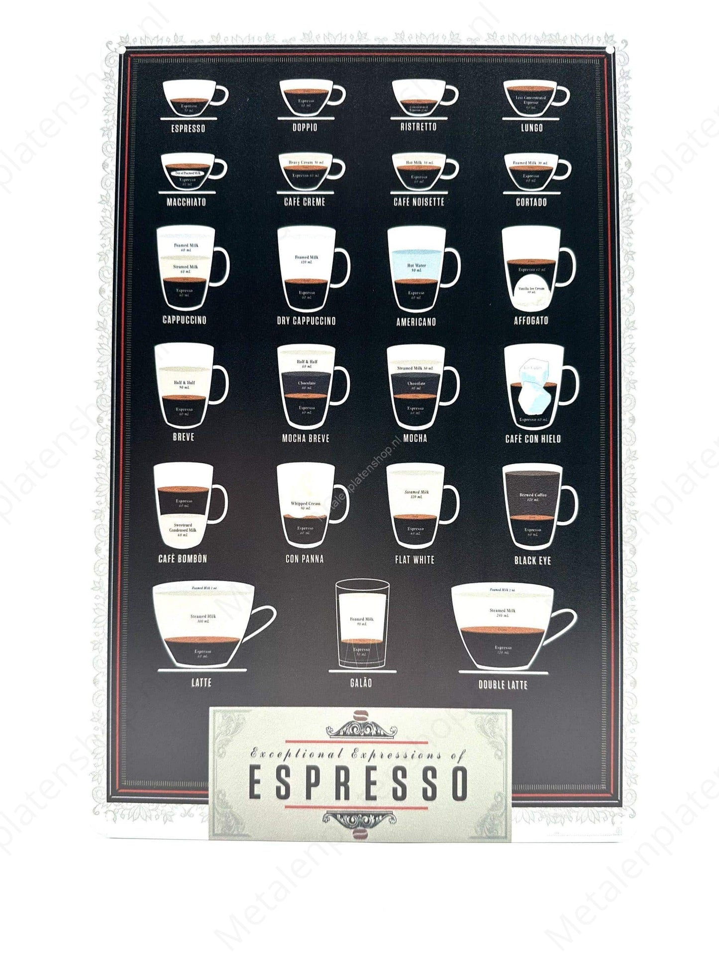Espresso - Metalen Wandbord