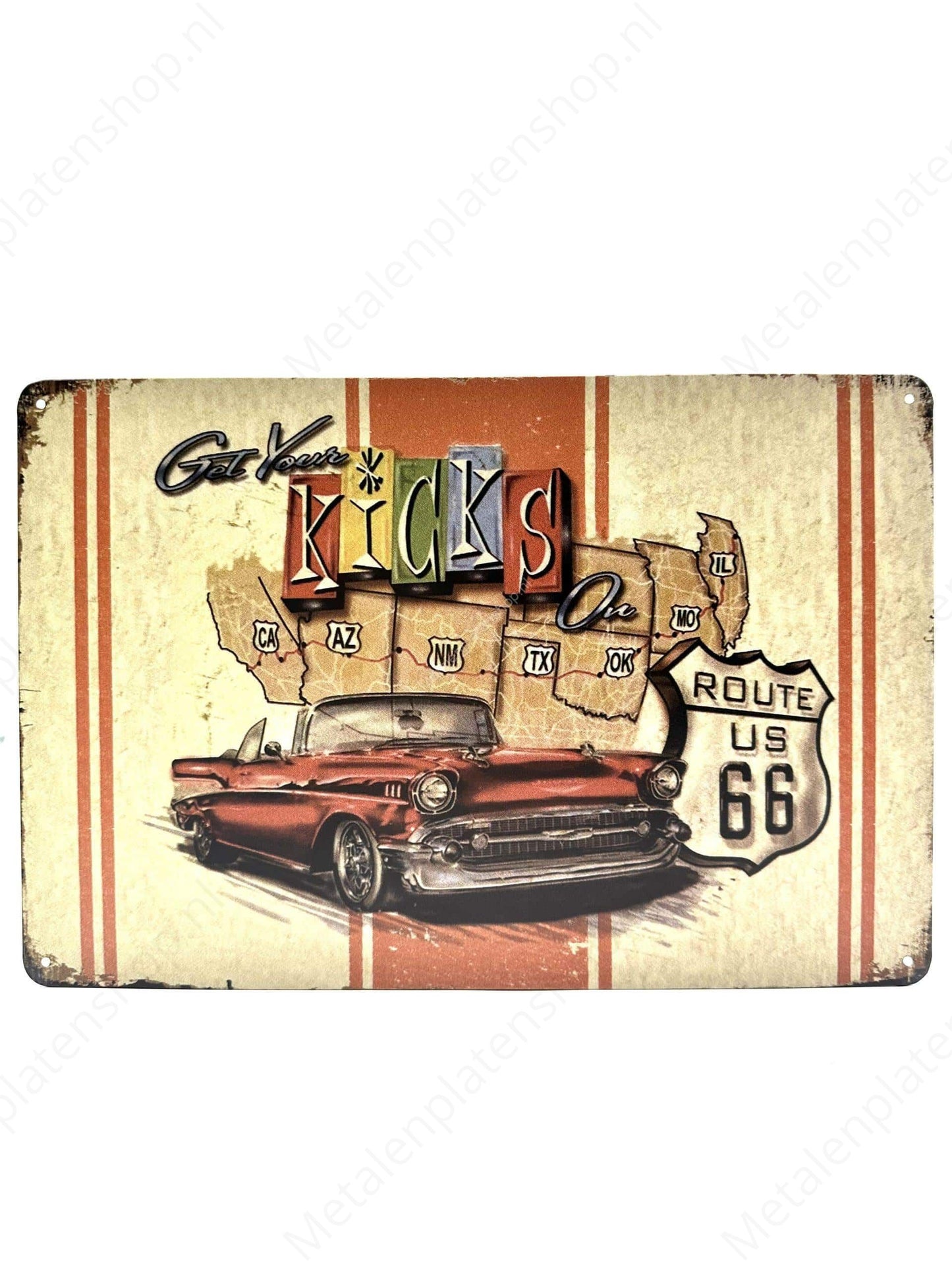 Get Your Kicks On Route US 66 - Metalen Wandbord