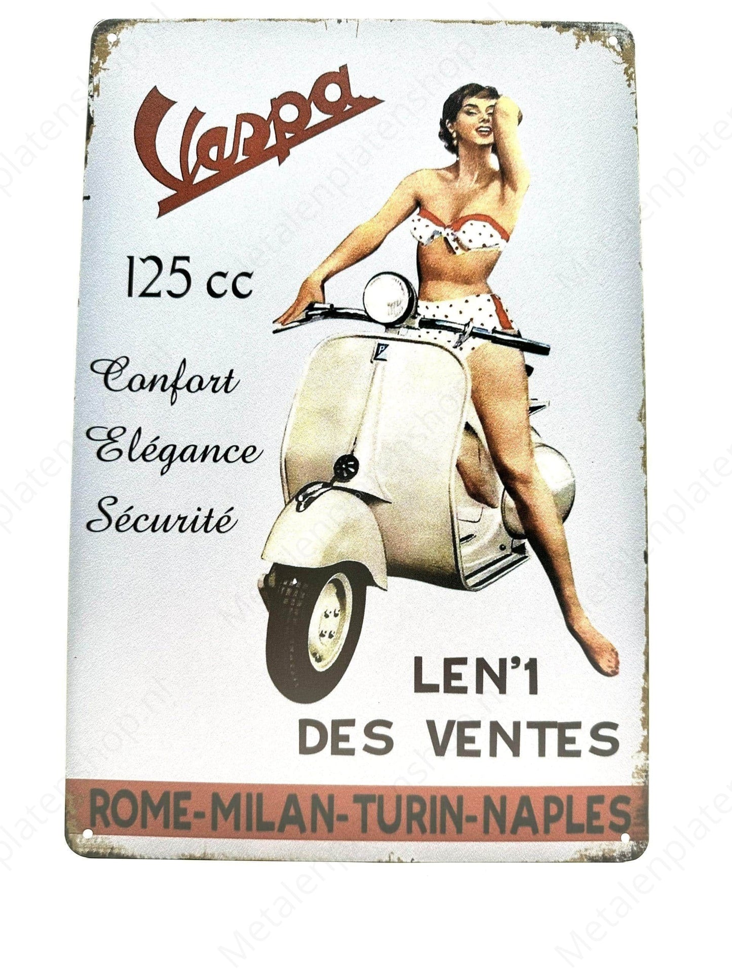 Vespa 125 cc - Metalen Wandbord