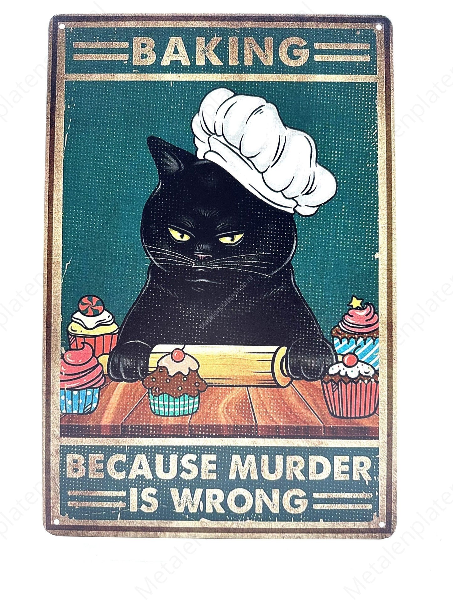 Baking Cat - Metal Wall Sign