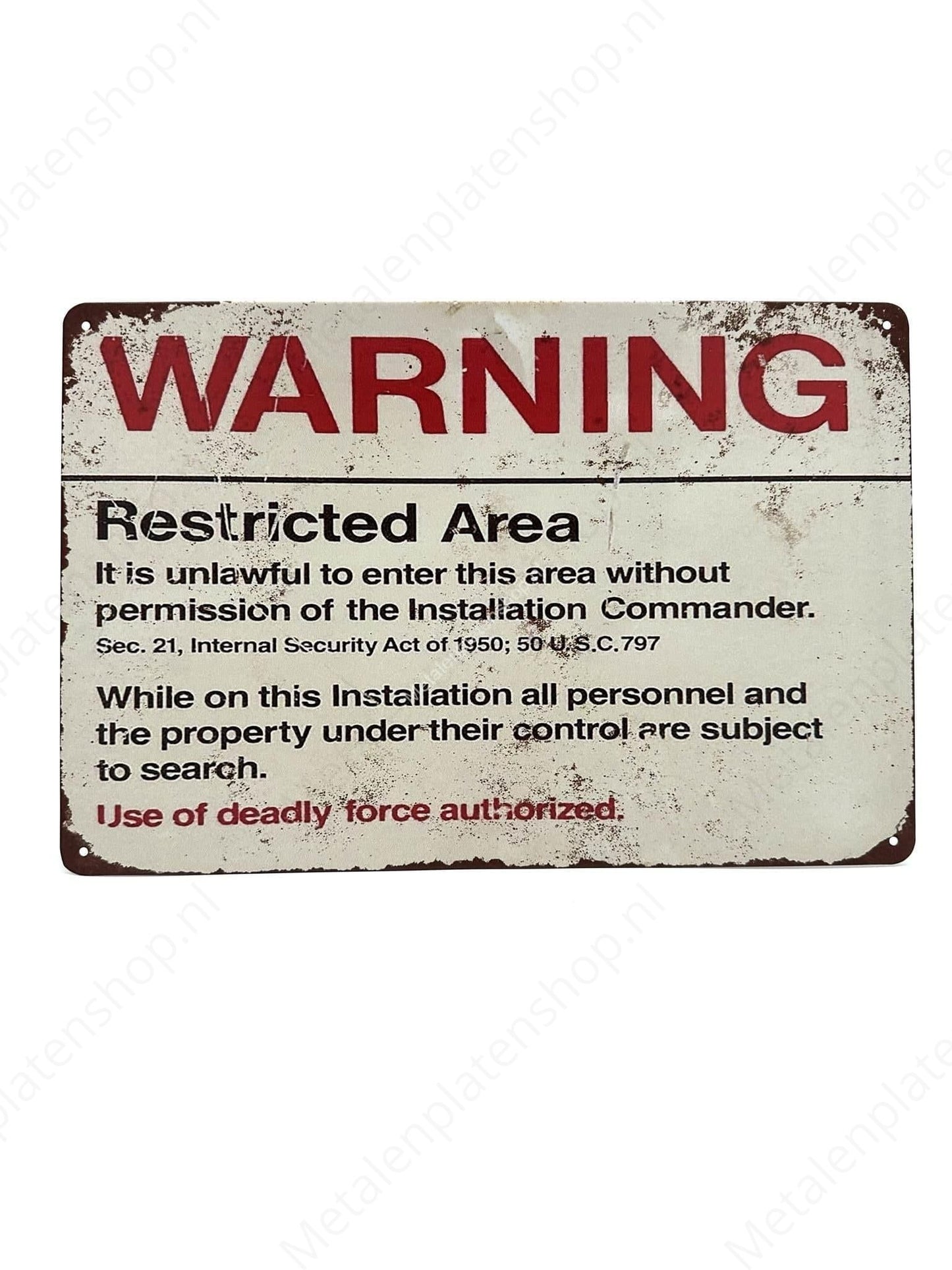 Warning Restricted Area - Waarschuwing - Metalen Wandbord