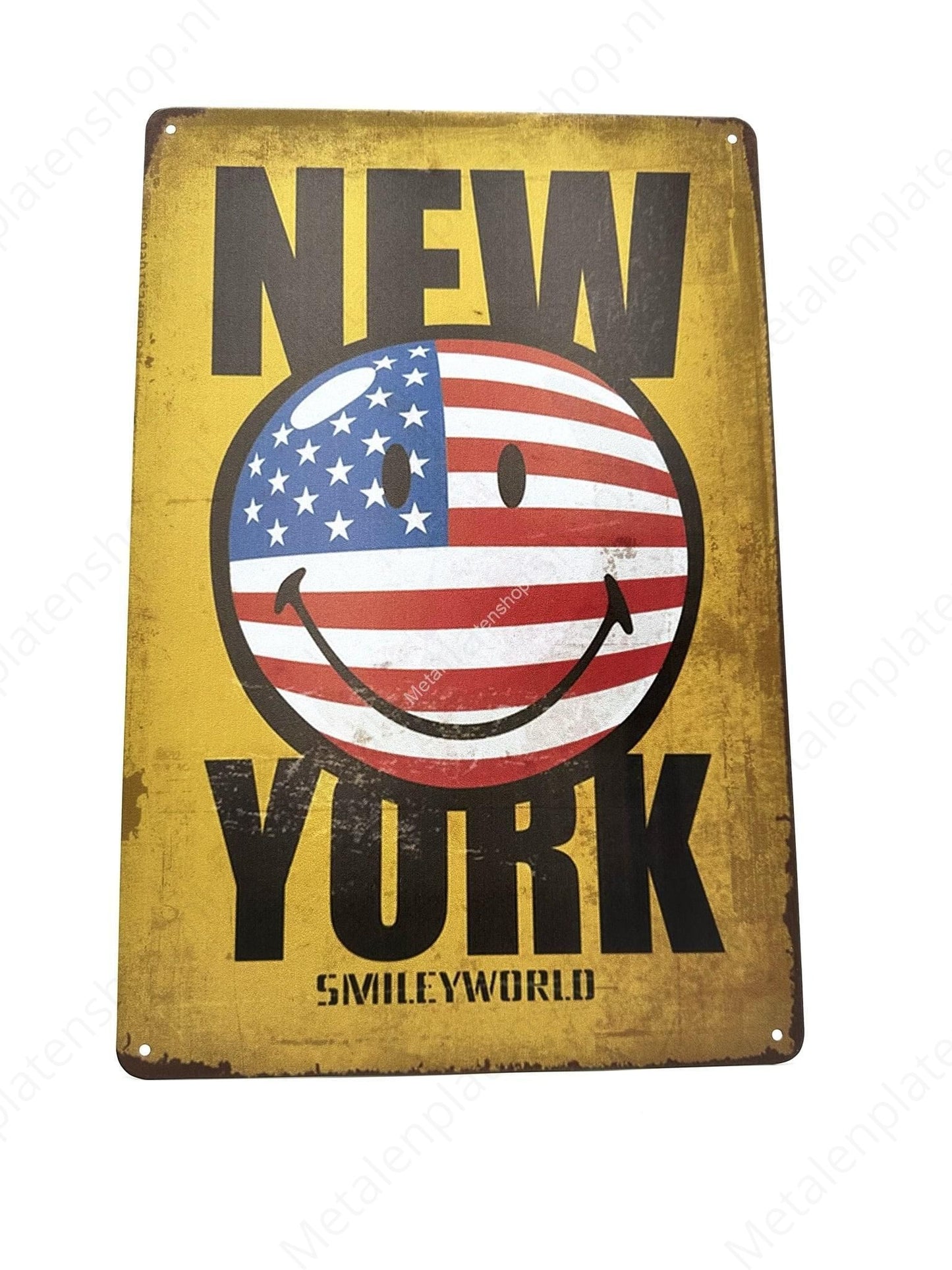 New York Smiler USA - Smiley - Metalen Wandbord