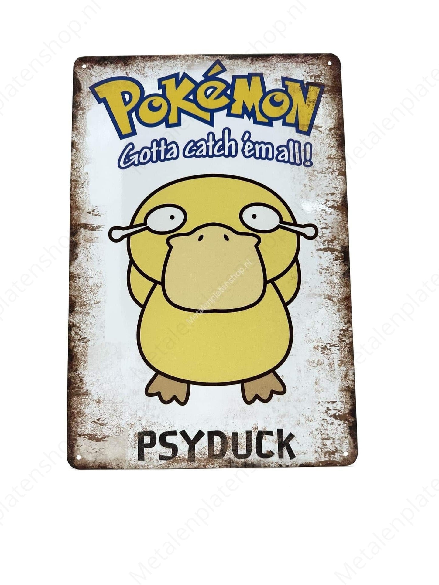 Pokemon - Gotta catch ém all! - Psyduck - Metalen Wandbord