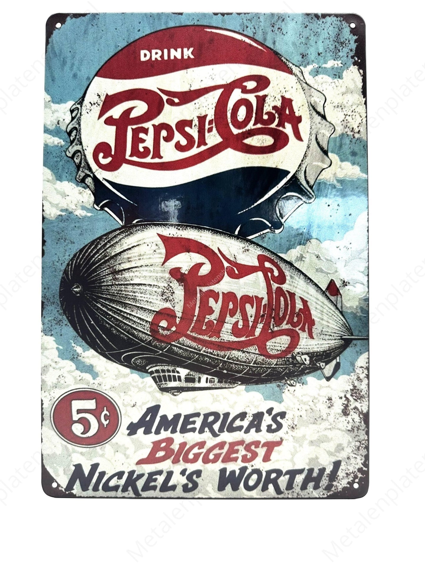 Pepsi Cola - 5c America's Biggest Nickel's Worth! - Metalen Wandbord