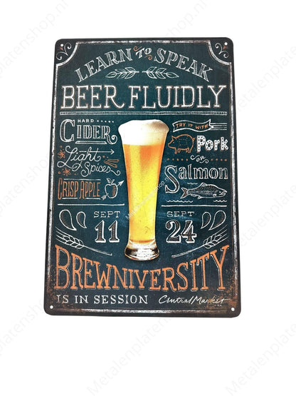 Learn to Speak Beer Fluidly - Bier - Metalen Wandbord