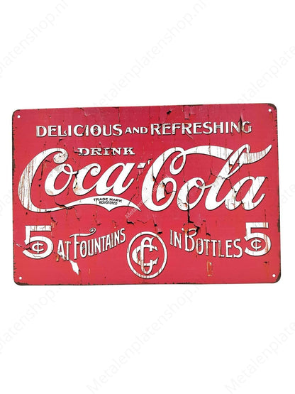 Delicious and Refreshing - Drink Coca Cola - Metalen Wandbord