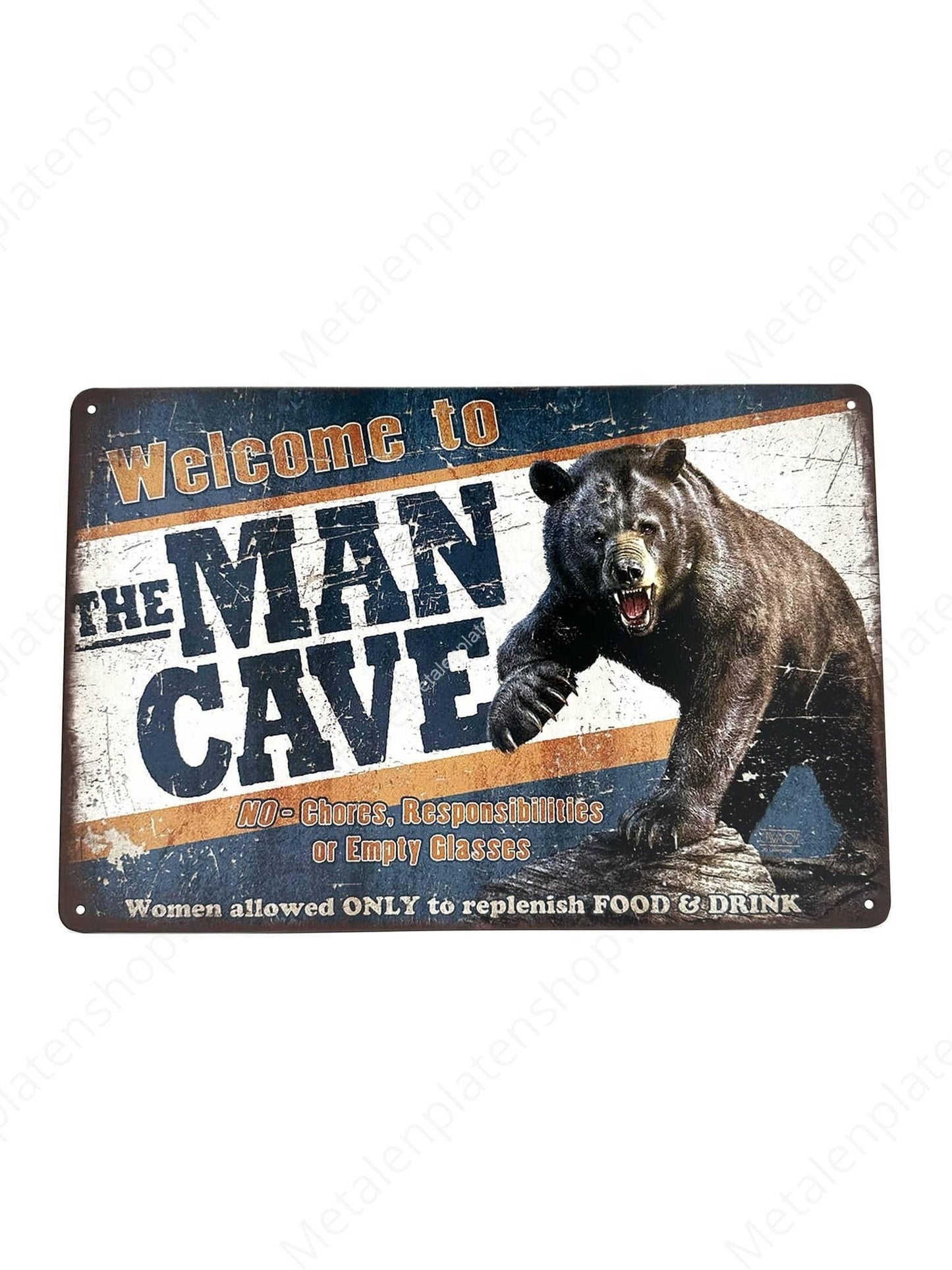 Welcome to the Mancave - No Empty Glasses! - Metal Wall Sign