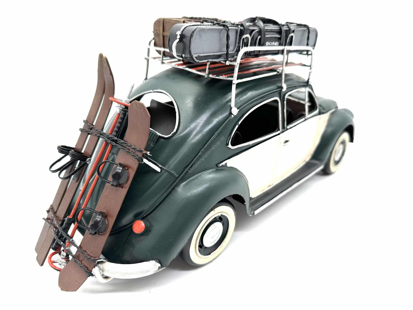 Volkswagen Kever met bagage - Metalen Voertuigen Decoratie - 33cm