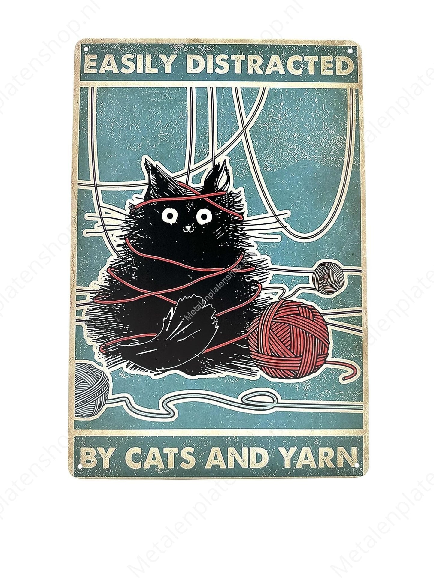 Funny Cat - Easily Distracted - Cats - Metal Wall Sign