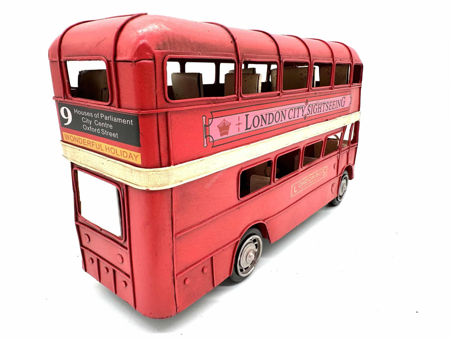 Engelse Bus - Metalen Voertuigen Decoratie - 32cm