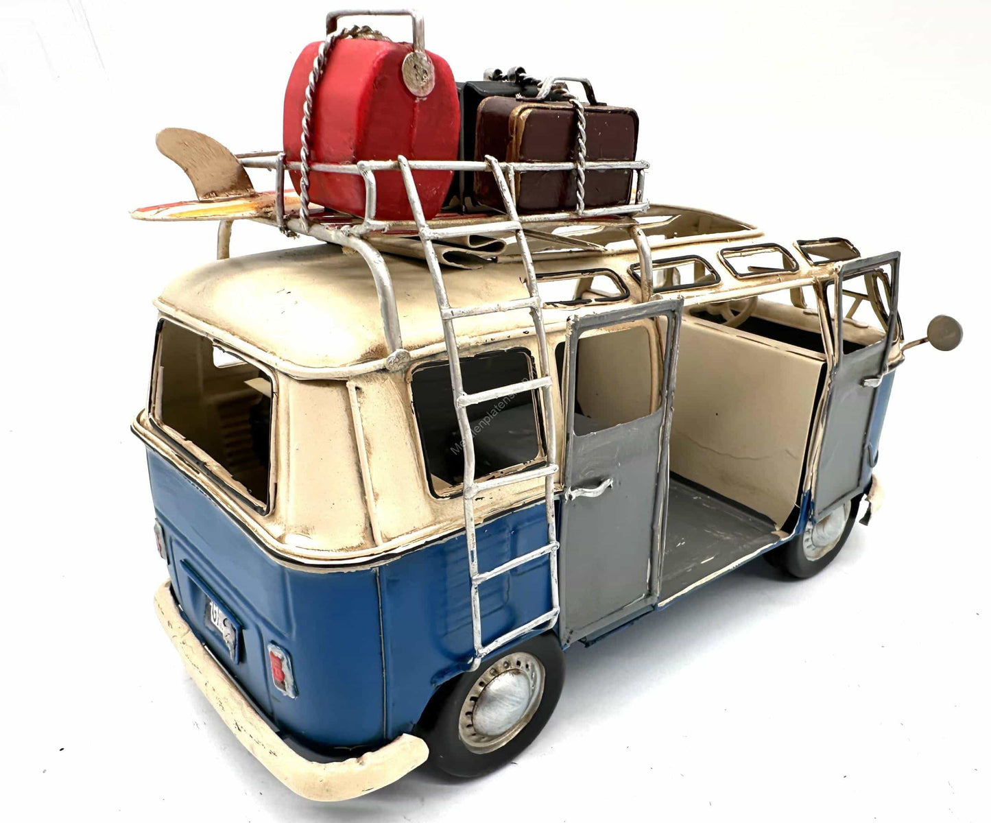 Volkswagen Transporter met Surfplank - Metalen Voertuigen Decoratie - 26.50cm