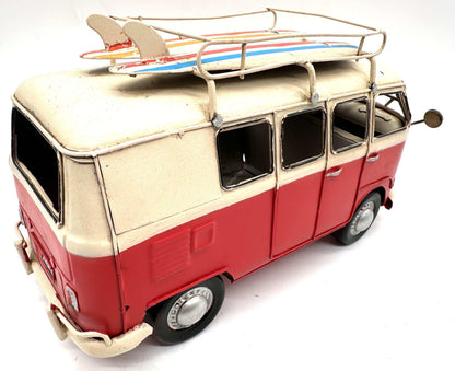 Volkswagen Transporter met Surfplanken - Metalen Voertuigen Decoratie - 27cm