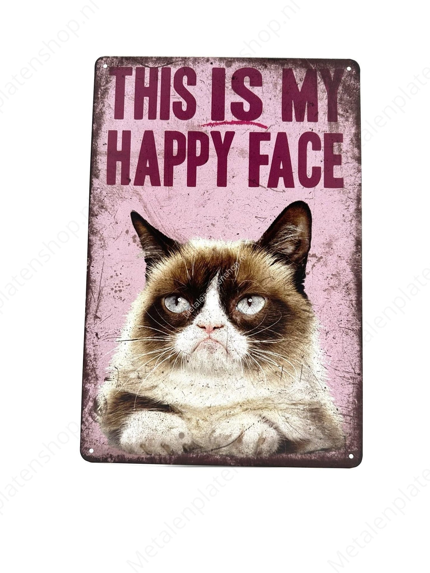 This is my happy face - Grumpy Cat - cats - Metal Wall Sign
