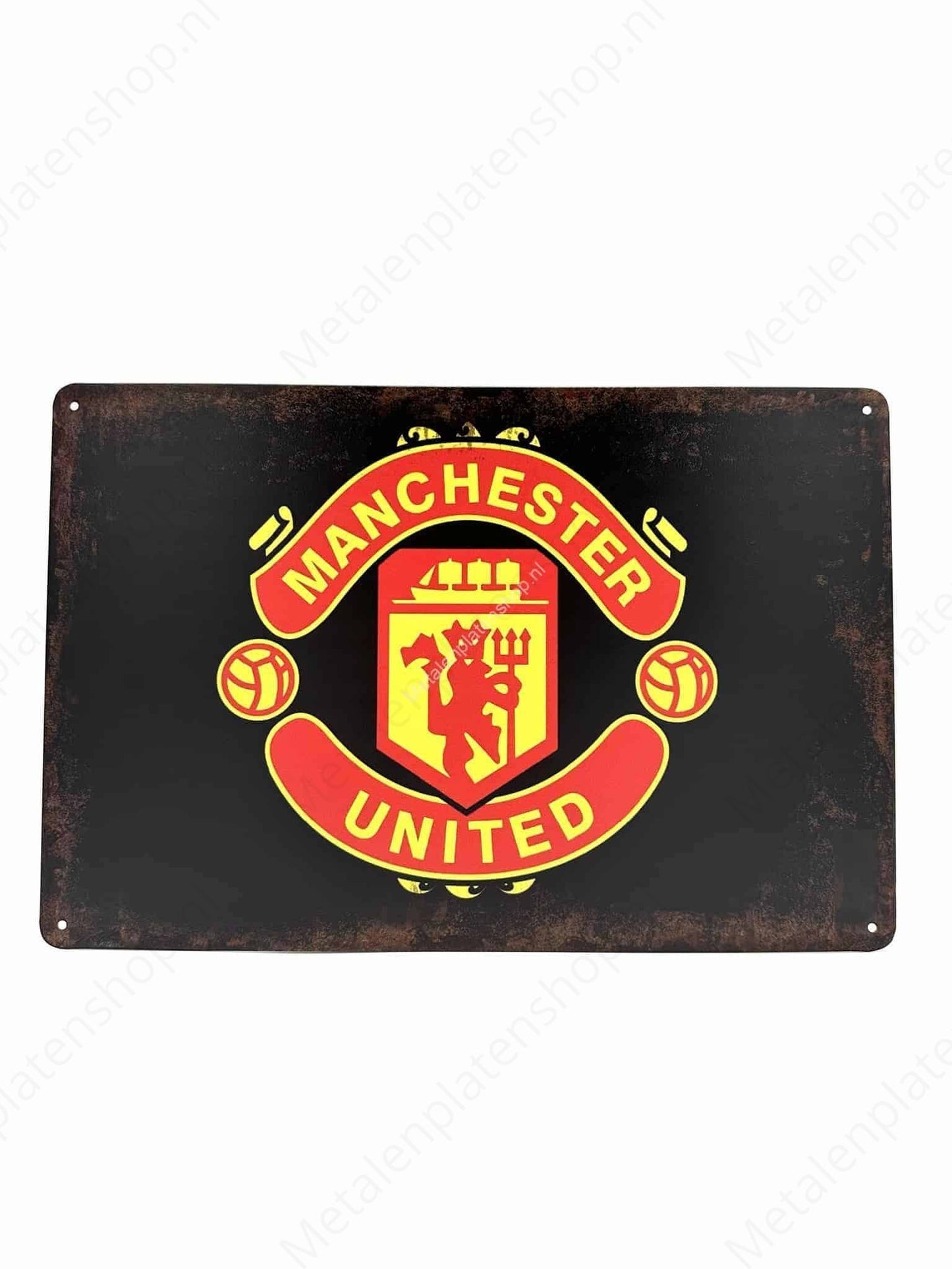 Manchester United - Zwart - Voetbal - Metalen Wandbord