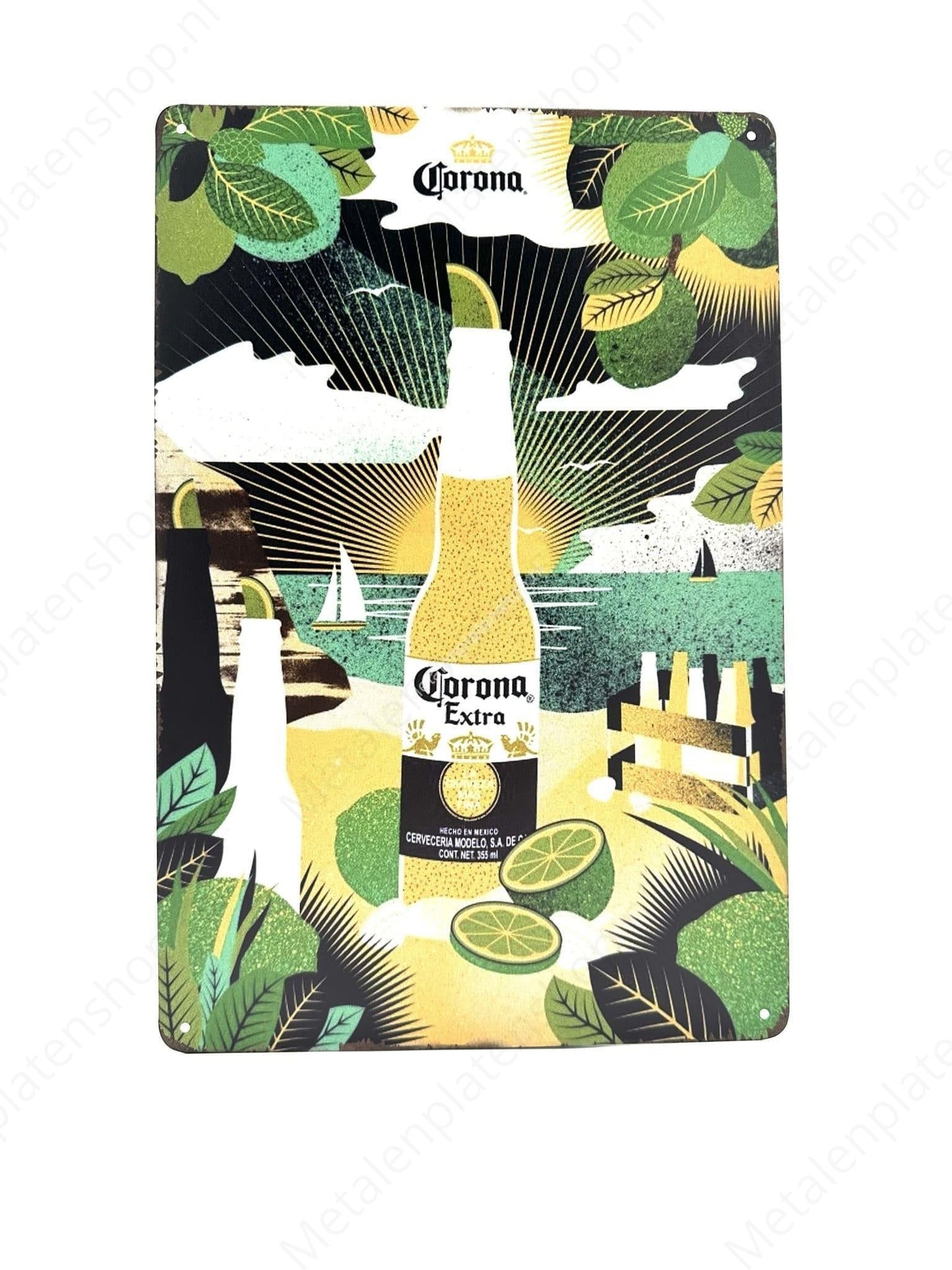 Corona Extra - Kleurrijk - Fles Limoen - Bier - Metalen Wandbord