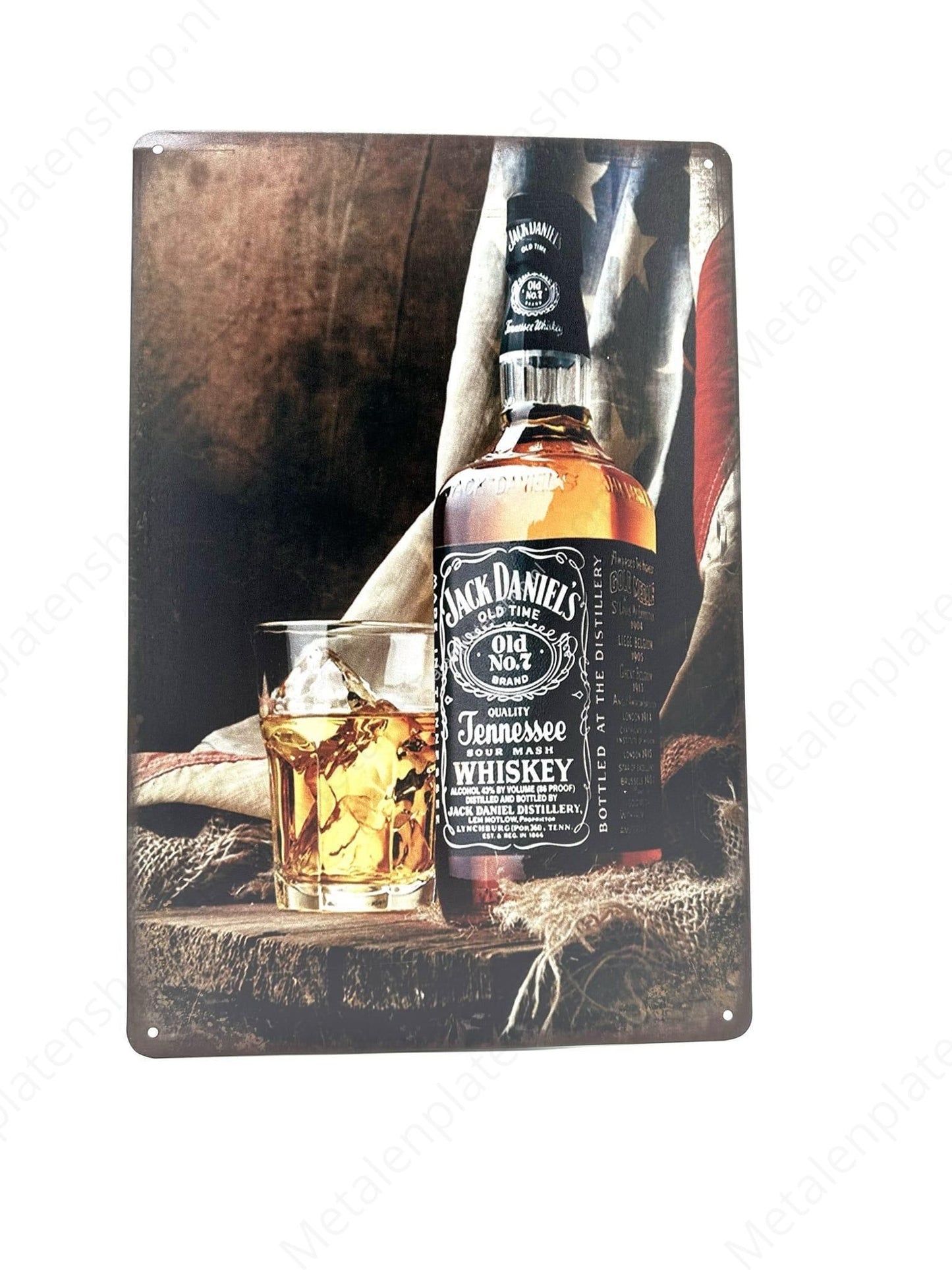 Jack Daniels met glas - Metalen Wandbord