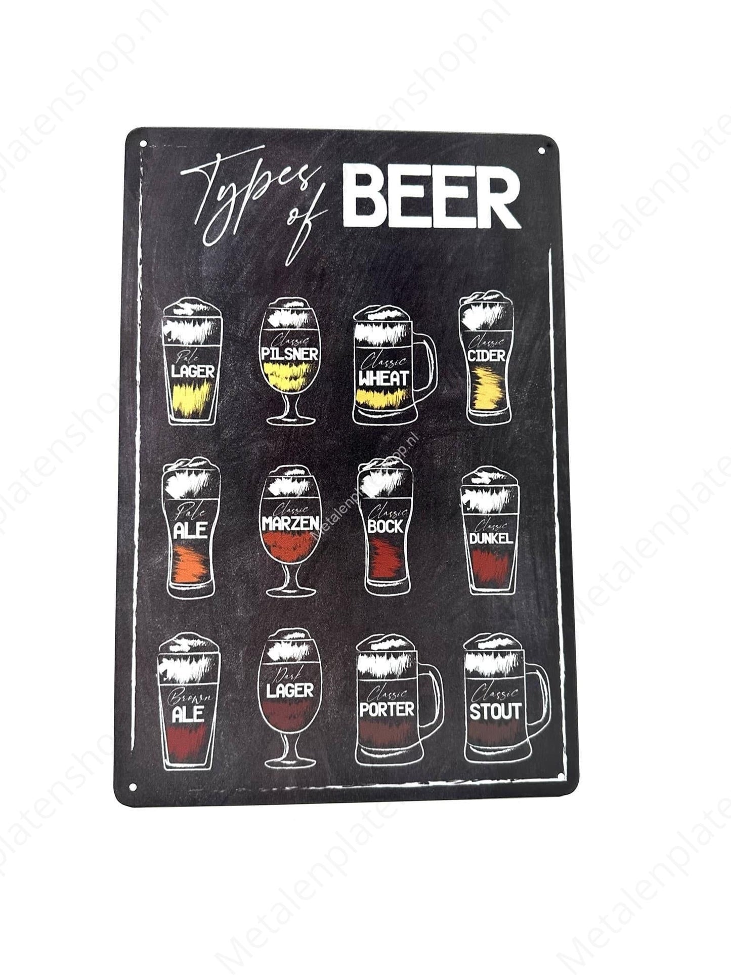 Types of Beer - Bieren - Metalen Wandbord