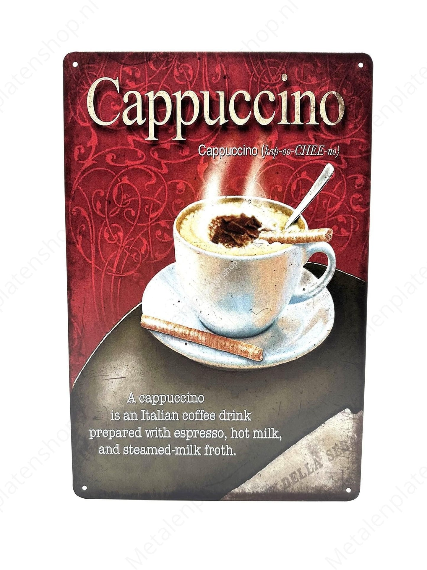 Cappuccino - Koffie - Kopje - Metalen Wandbord