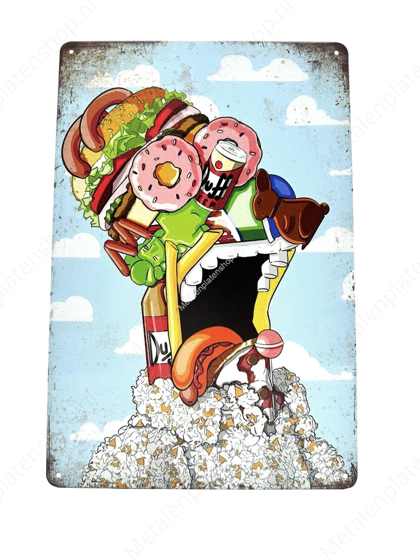 Cartoon - Face - Food - Drink - Metal Wall Sign
