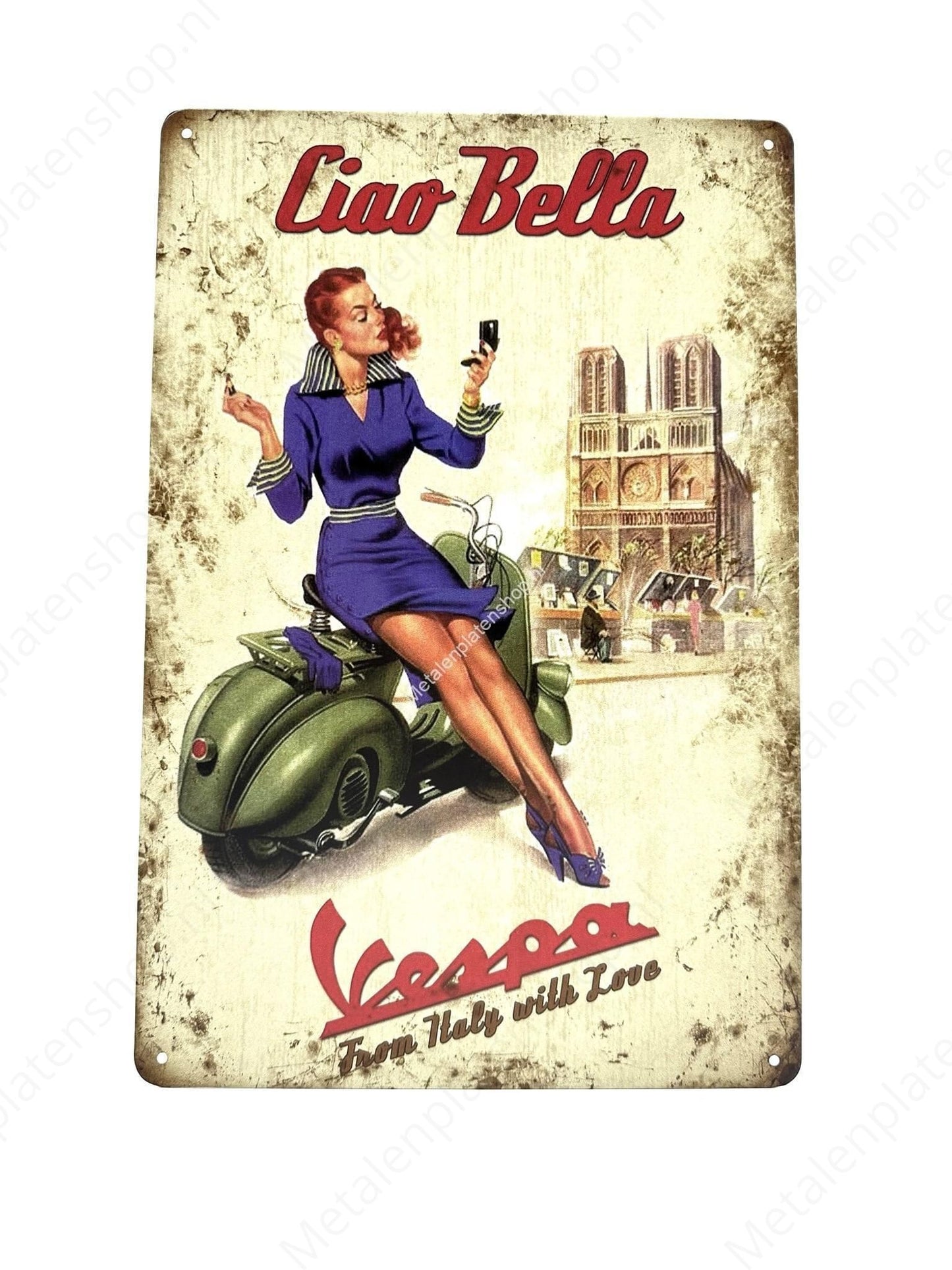 Ciao Bella - Vespa - From Italy with Love - Metalen Wandbord