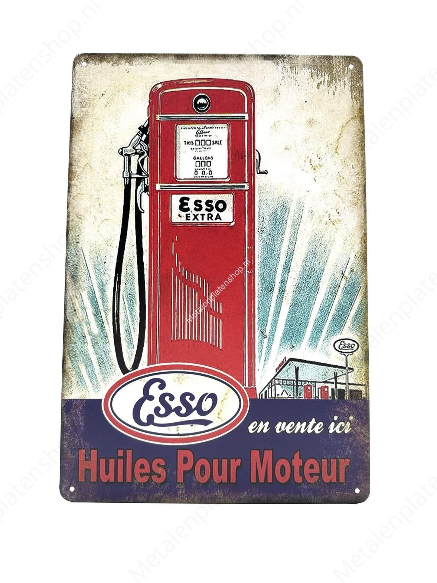 Esso - Huiles Pour Moteur - Metalen Wandbord