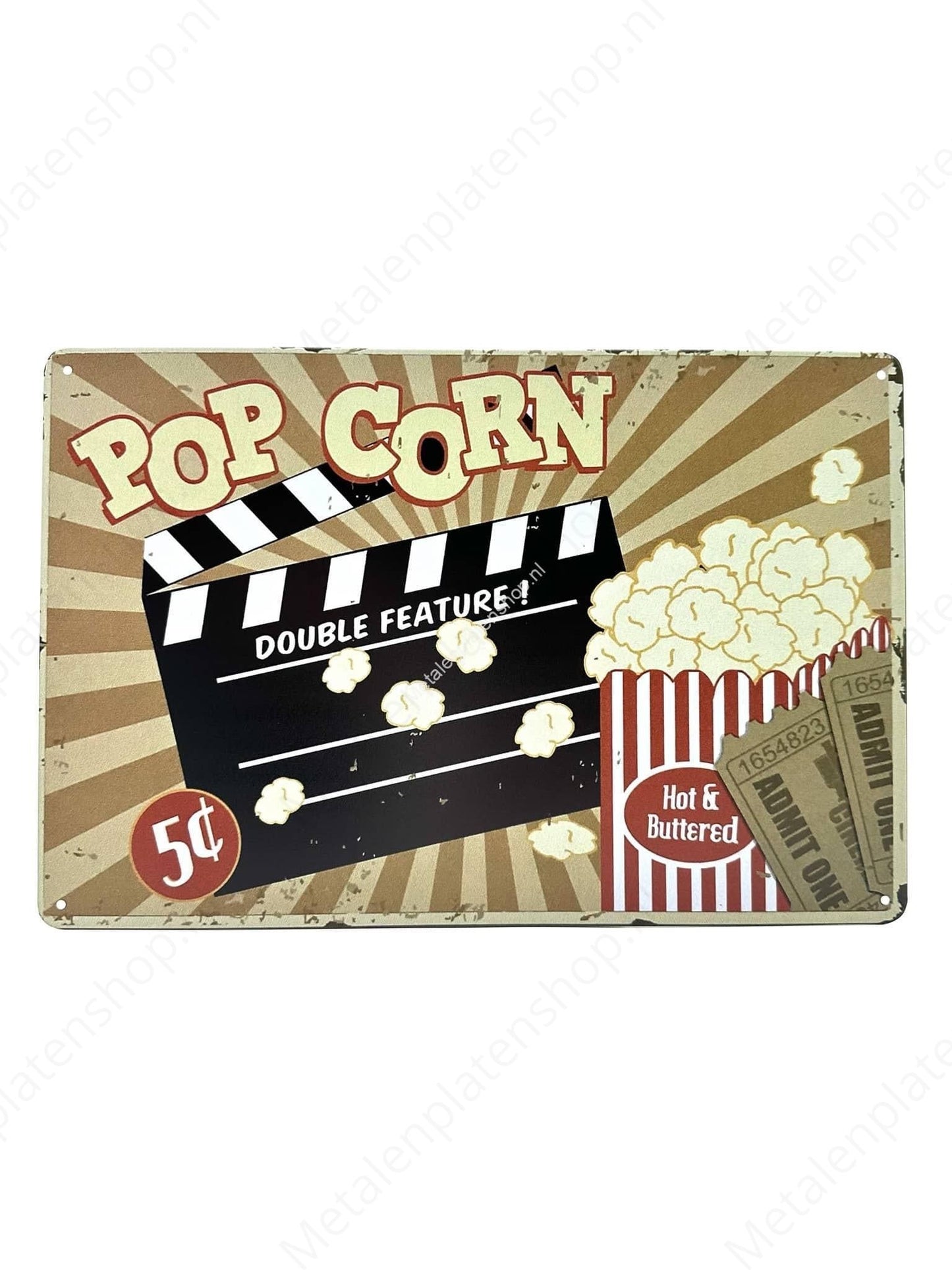 Popcorn - Double Feature - Hot &amp; Buttered - Metal Wall Sign