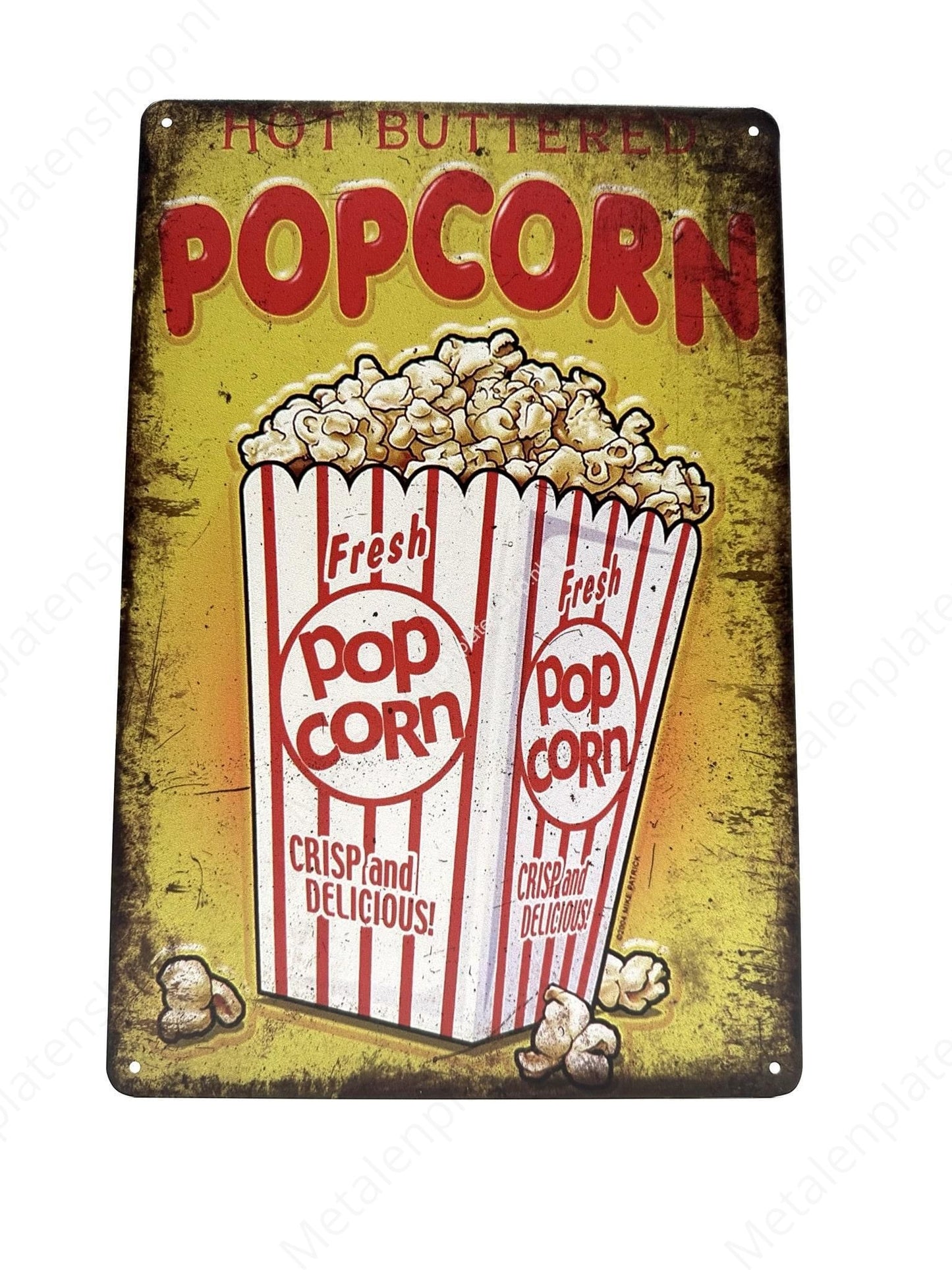 Hot Buttered - Popcorn - Fresh - Metal Wall Sign