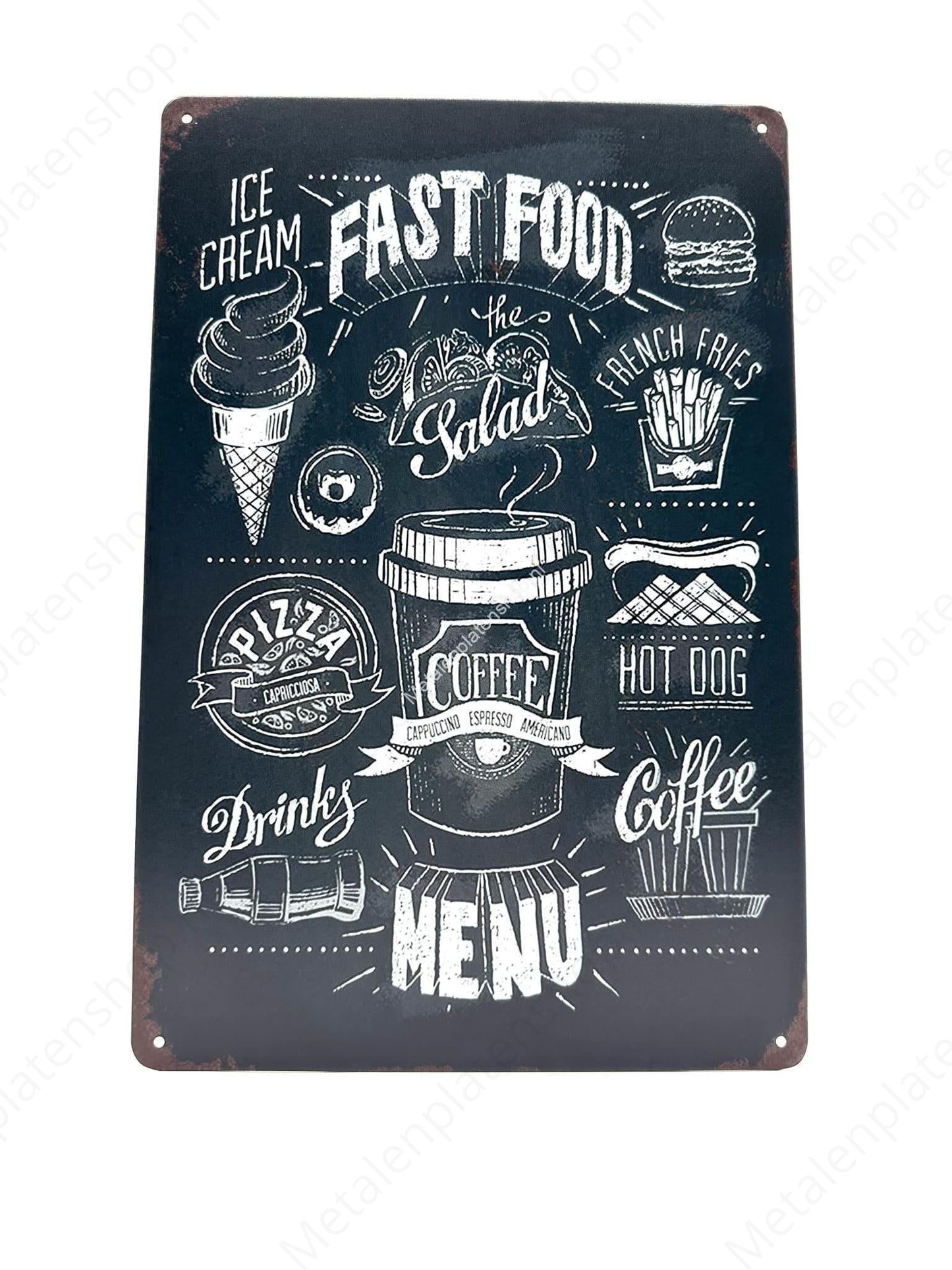 Chalkboard - Fast Food - Ice Cream - Menu - Metal Wall Sign